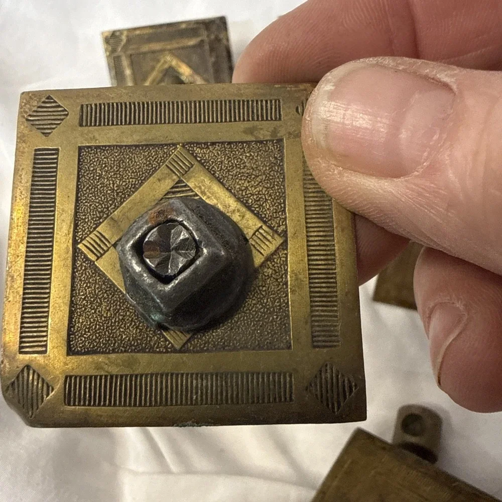 Vintage Lot Brass 6 Arts & Crafts drawer Square Ring pull Steampunk Boho Diamond
